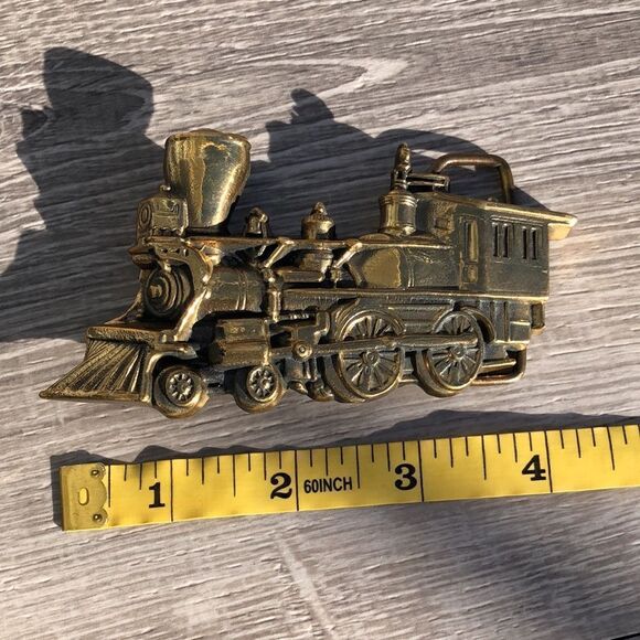 Train solid brass belt buckle - Picture 3 of 4